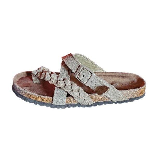 Softmoc Shoes - Softmoc Suede Taupe Toe Loop Sandals